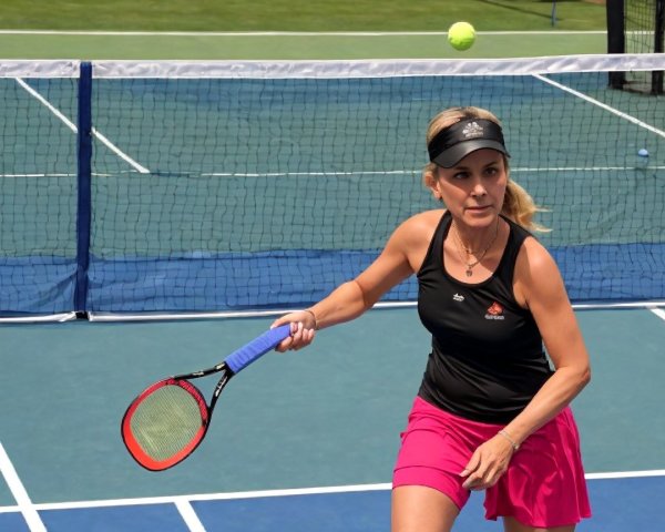 Female Tennis Player in Black Tank Top and Pink Skirt