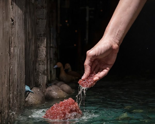 Delicate Hand Holding Vibrant Gel-like Mass in Water