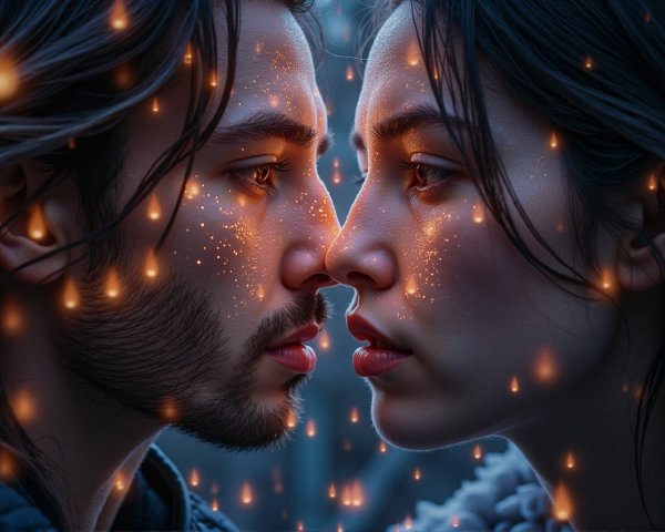 Close-Up Portrait of a Couple with Ethereal Lighting