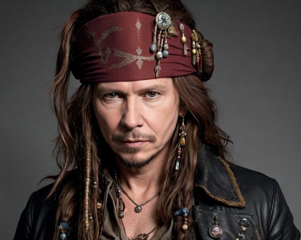 Rugged Character with Long Hair in Pirate-Inspired Style