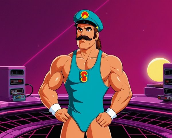 Muscular Animated Character in Teal Wrestling Singlet
