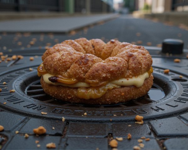 Braided Pastry on Manhole Cover with Creamy Filling