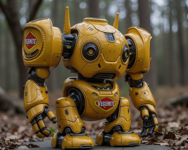 Cartoonish Robot in Vibrant Forest Setting