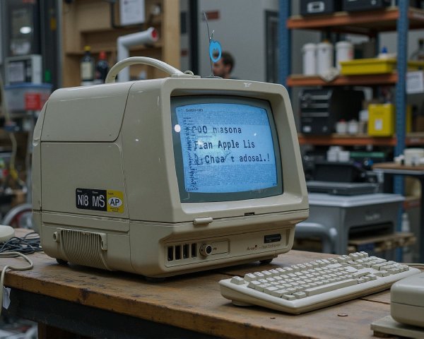 Old Beige Computer in Industrial Workshop Setting
