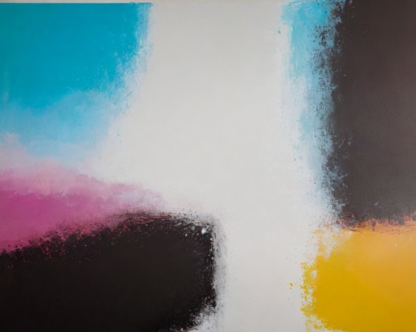 Abstract Painting with Bold Colors and Central White Area