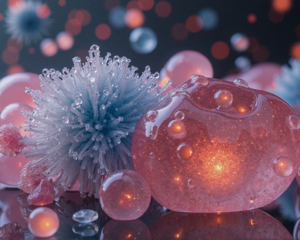 Surreal Arrangement of Translucent Bubbles and Spheres