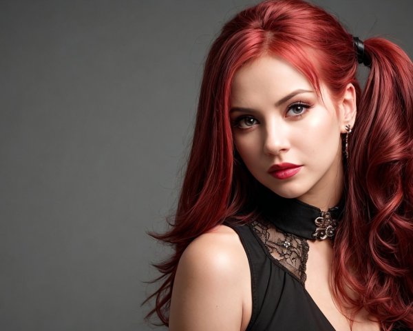 Young woman with red hair in lace outfit and choker