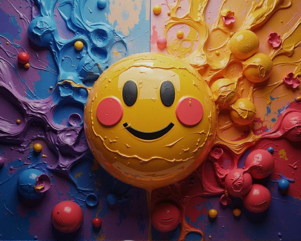 Vibrant Artwork of a Smiling Sun and Colorful Swirls