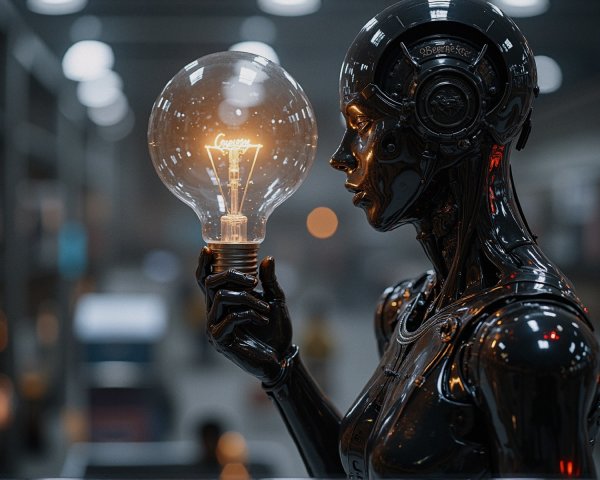 Futuristic Robot with Glowing Light Bulb Design