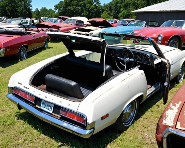Vintage Convertible Car Surrounded by Classic Cars