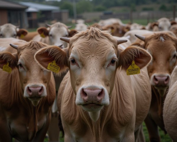 Light Beige Cows in a Green Field Setting