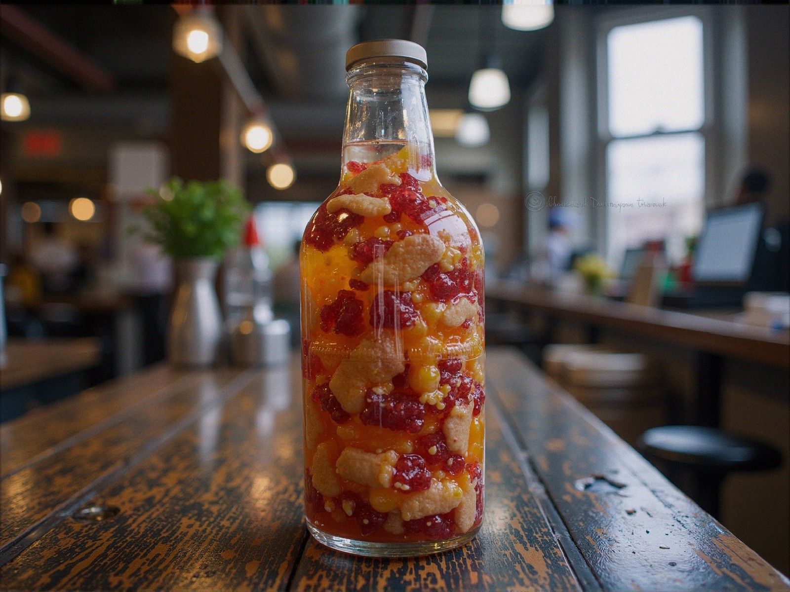 Colorful Ingredients in a Clear Glass Bottle Display