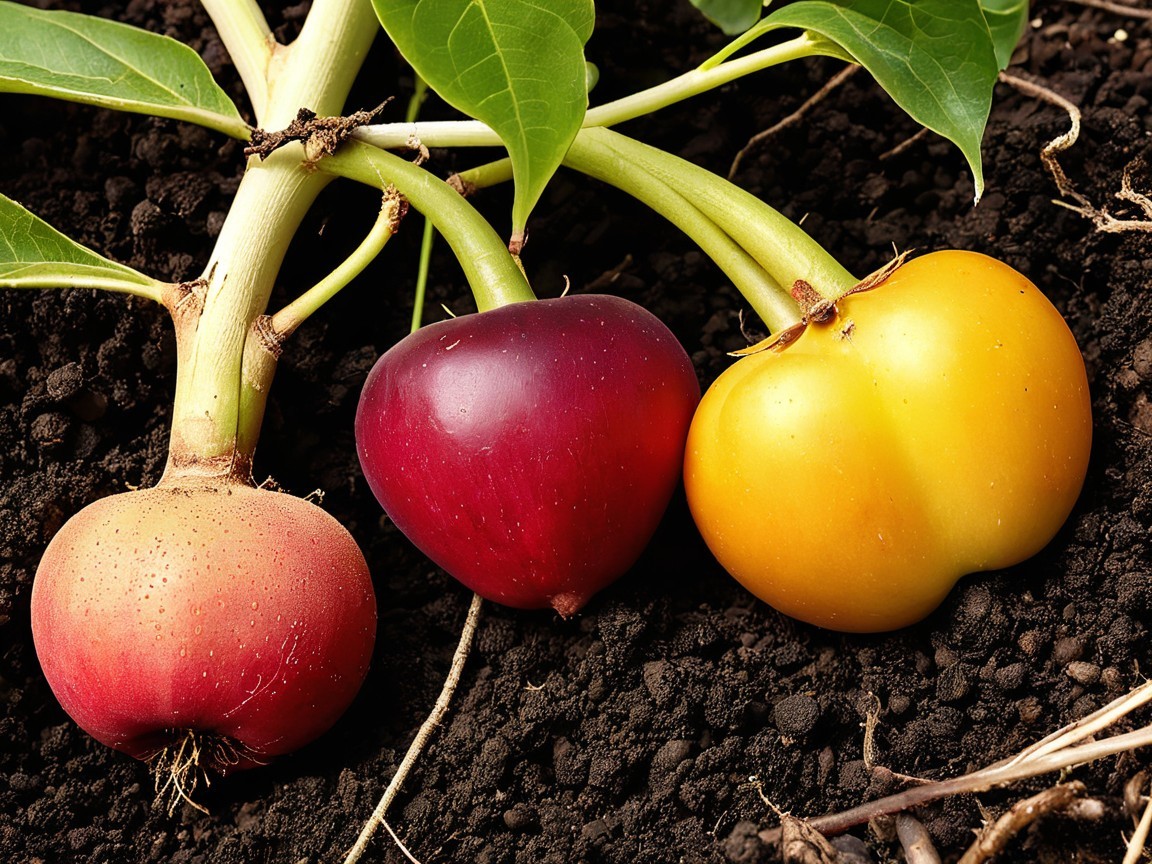 Colorful Tubers Freshly Harvested from Rich Soil