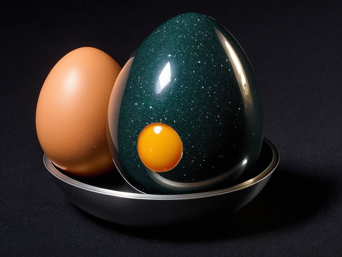 Eggs in Metallic Bowl with Textured and Glossy Surfaces