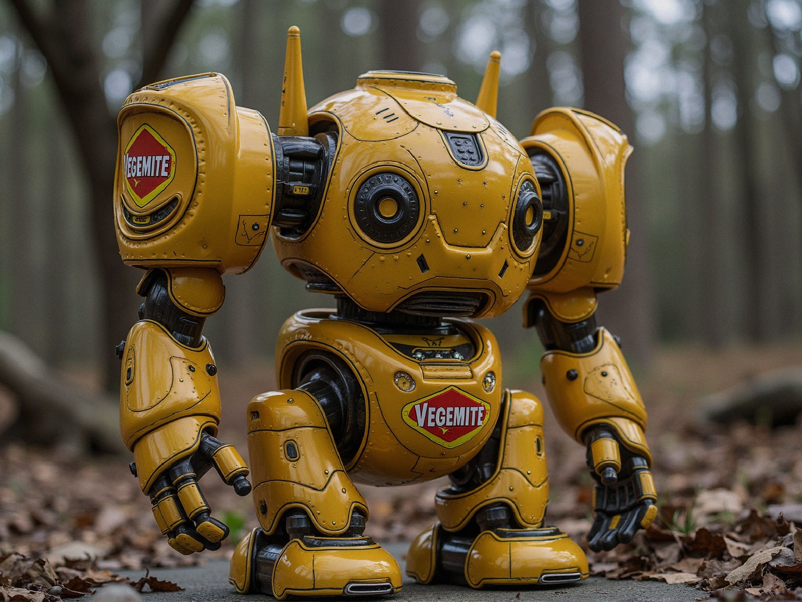 Cartoonish Robot in Vibrant Forest Setting