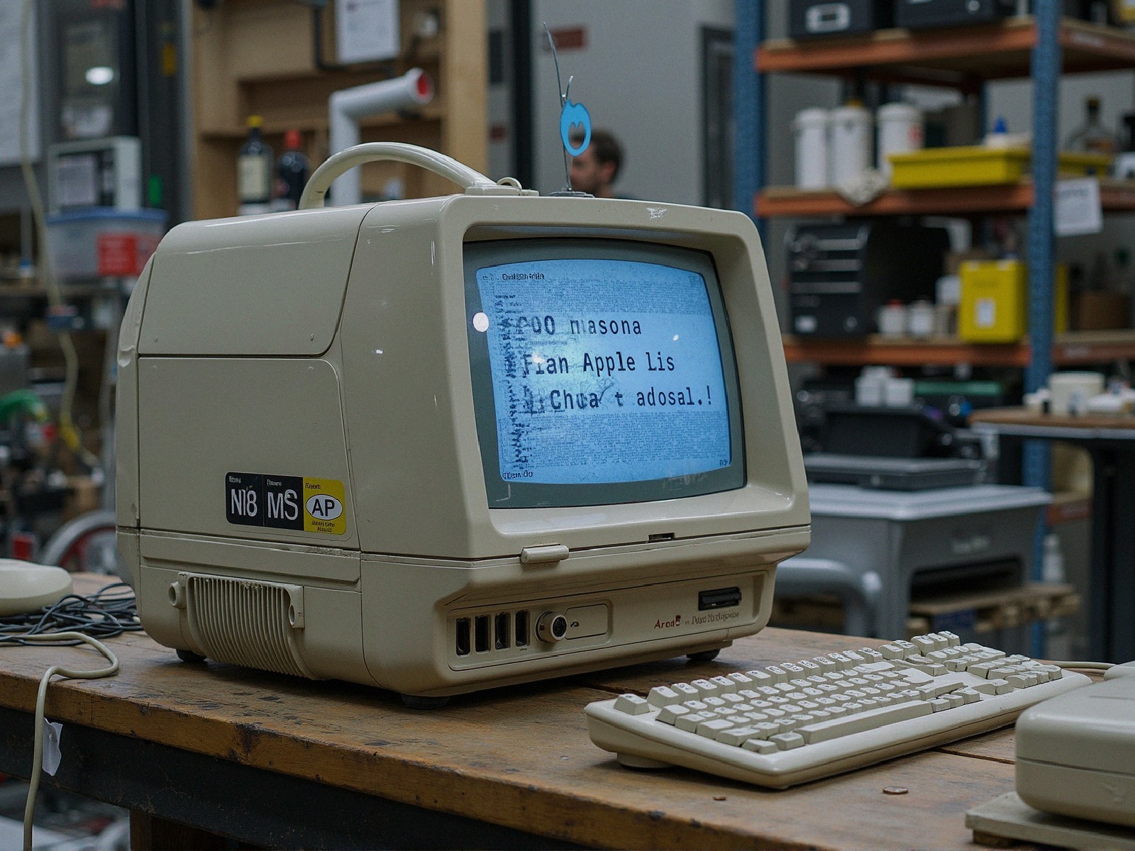 Old Beige Computer in Industrial Workshop Setting