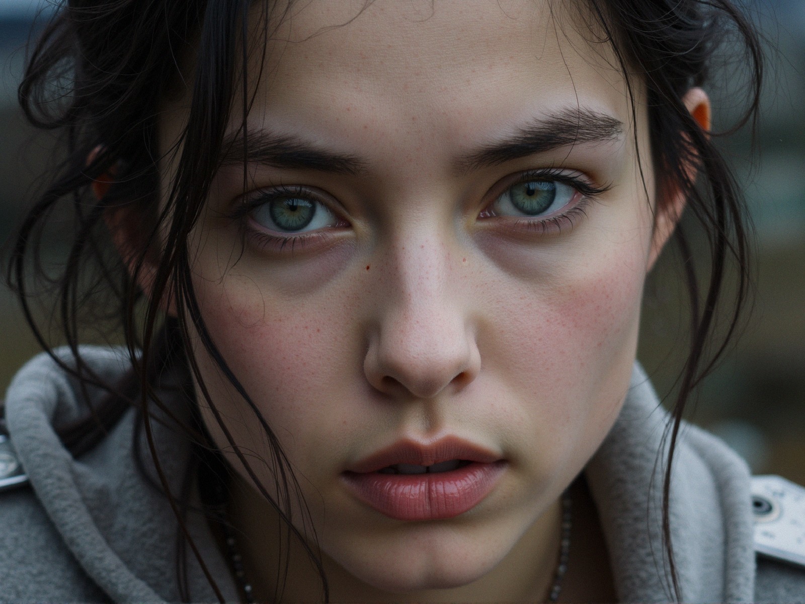 Close-up Portrait of a Young Woman with Blue Eyes
