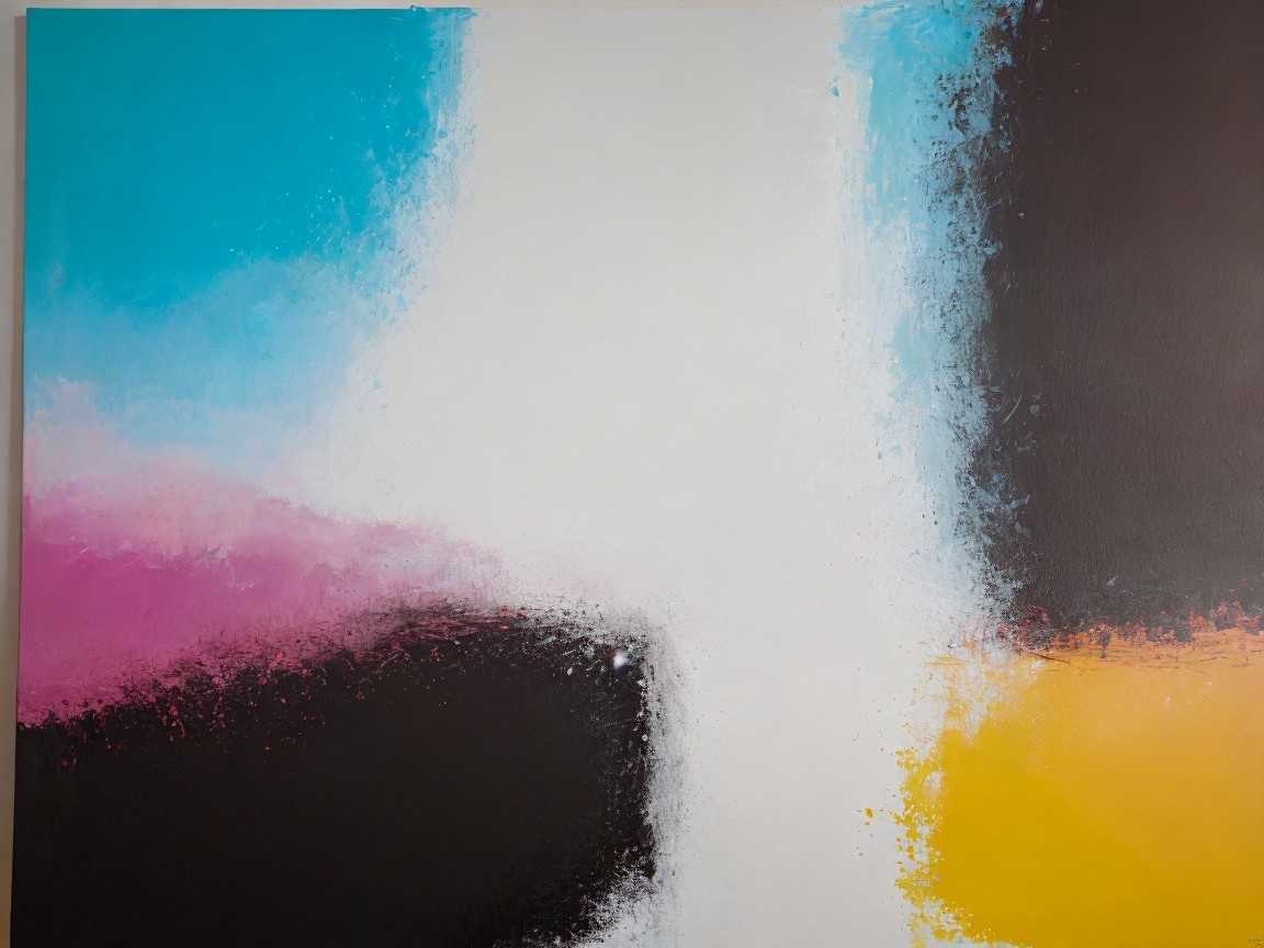 Abstract Painting with Bold Colors and Central White Area