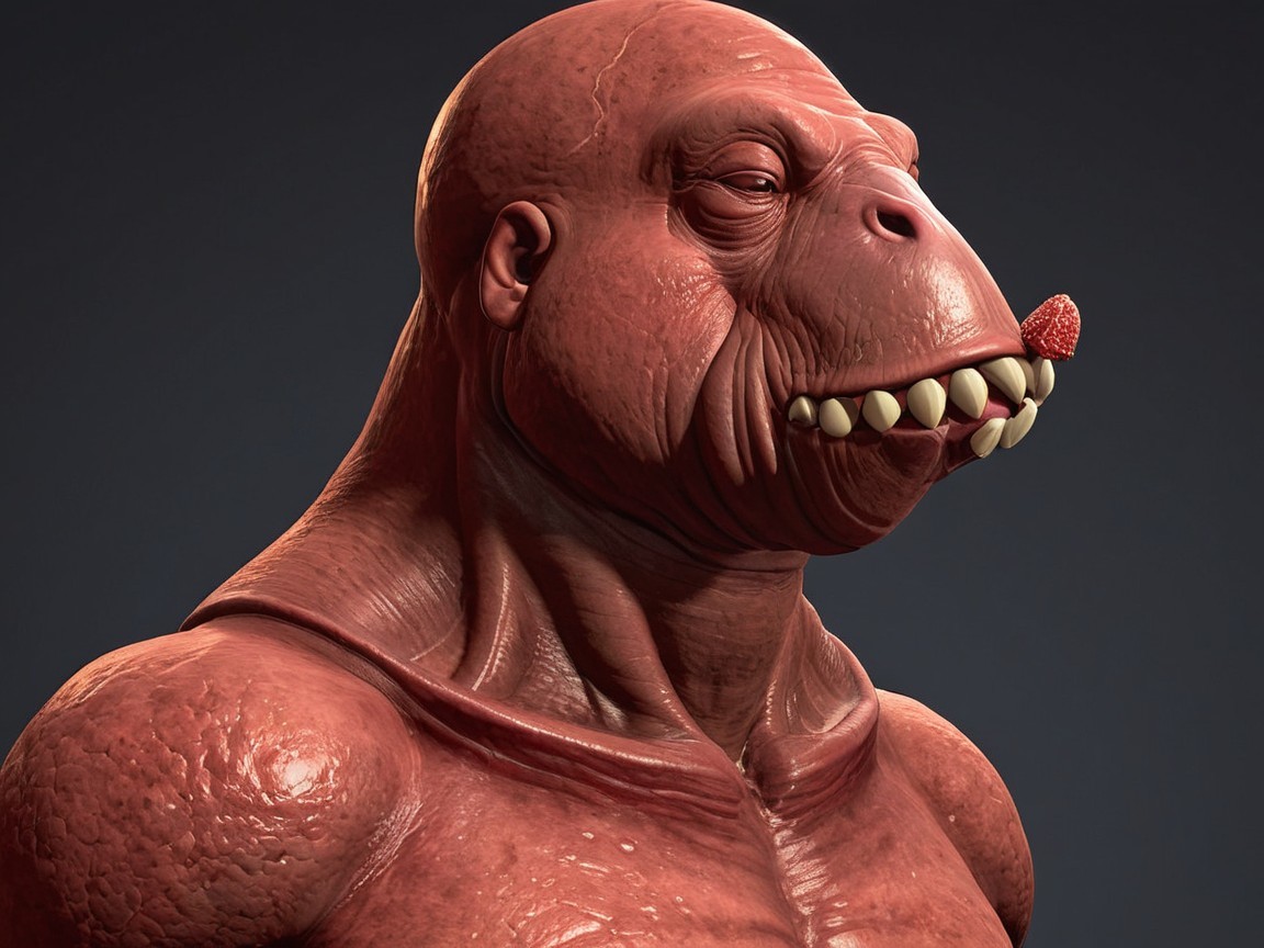 Anthropomorphic Gorilla-like Creature with Strawberry Detail