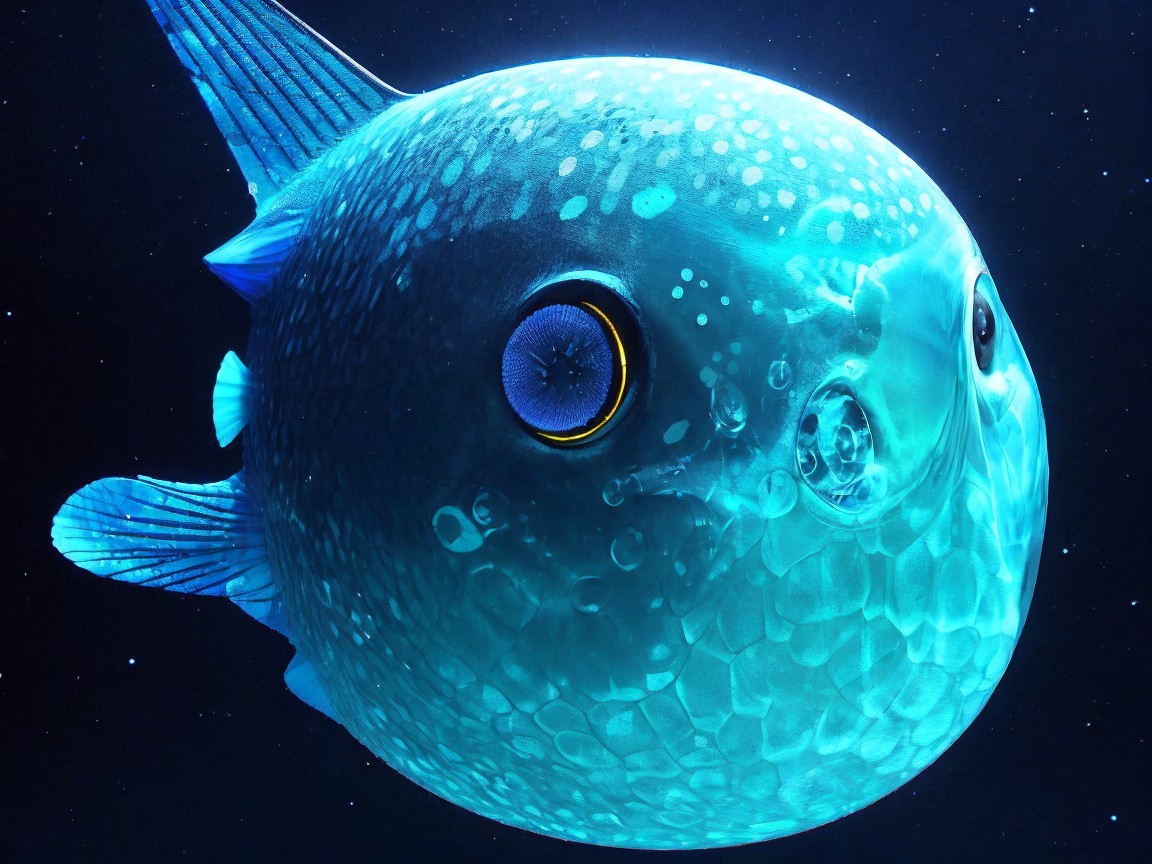 Translucent Blue Fish with Yellow Outlined Eye