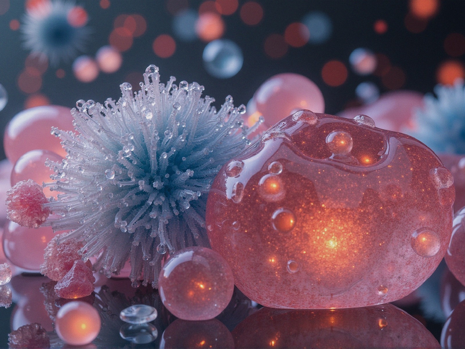 Surreal Arrangement of Translucent Bubbles and Spheres