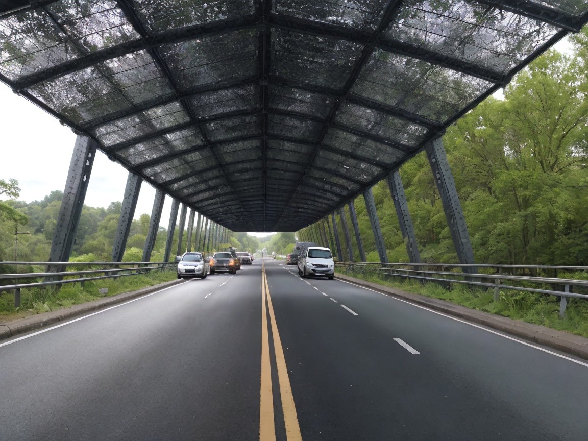 Modern Overpass with Vegetation Alongside Highway