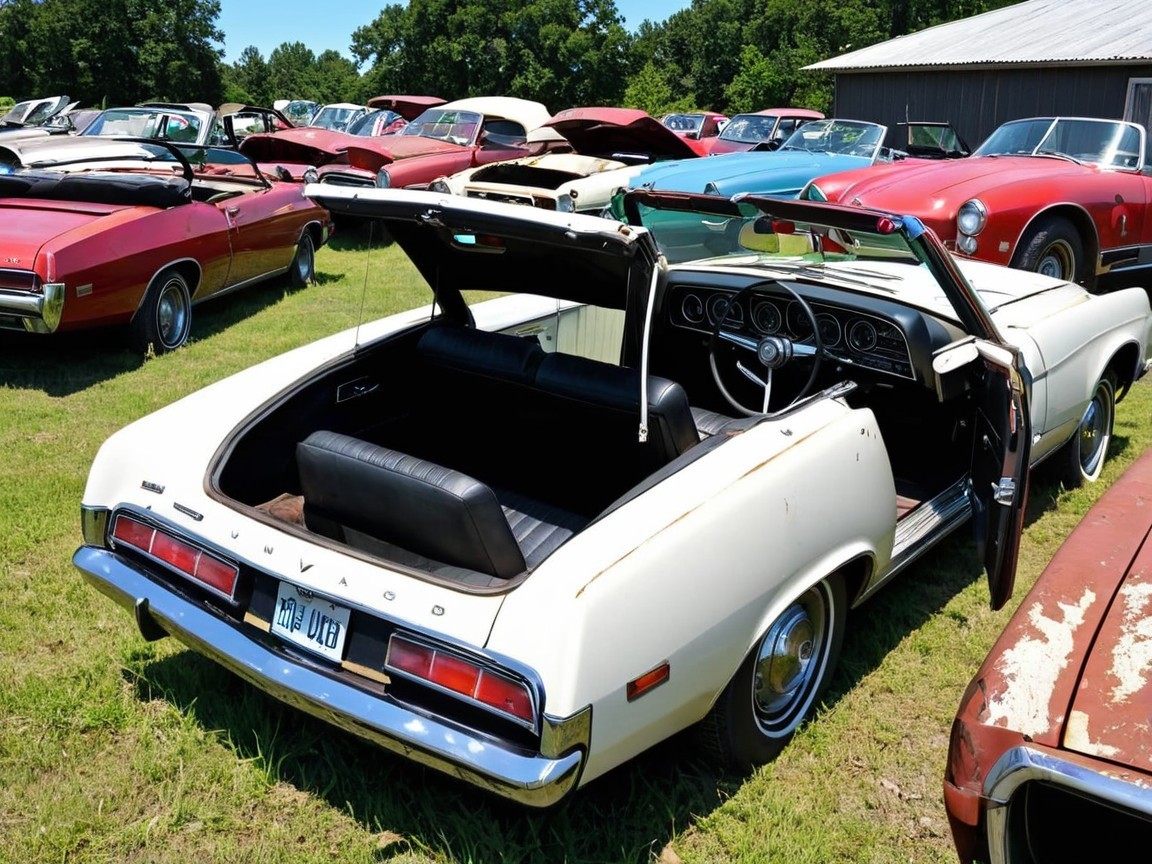 Vintage Convertible Car Surrounded by Classic Cars