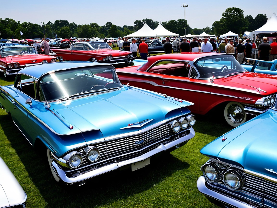 Classic Car Show Showcasing 1950s Vehicles Outdoors