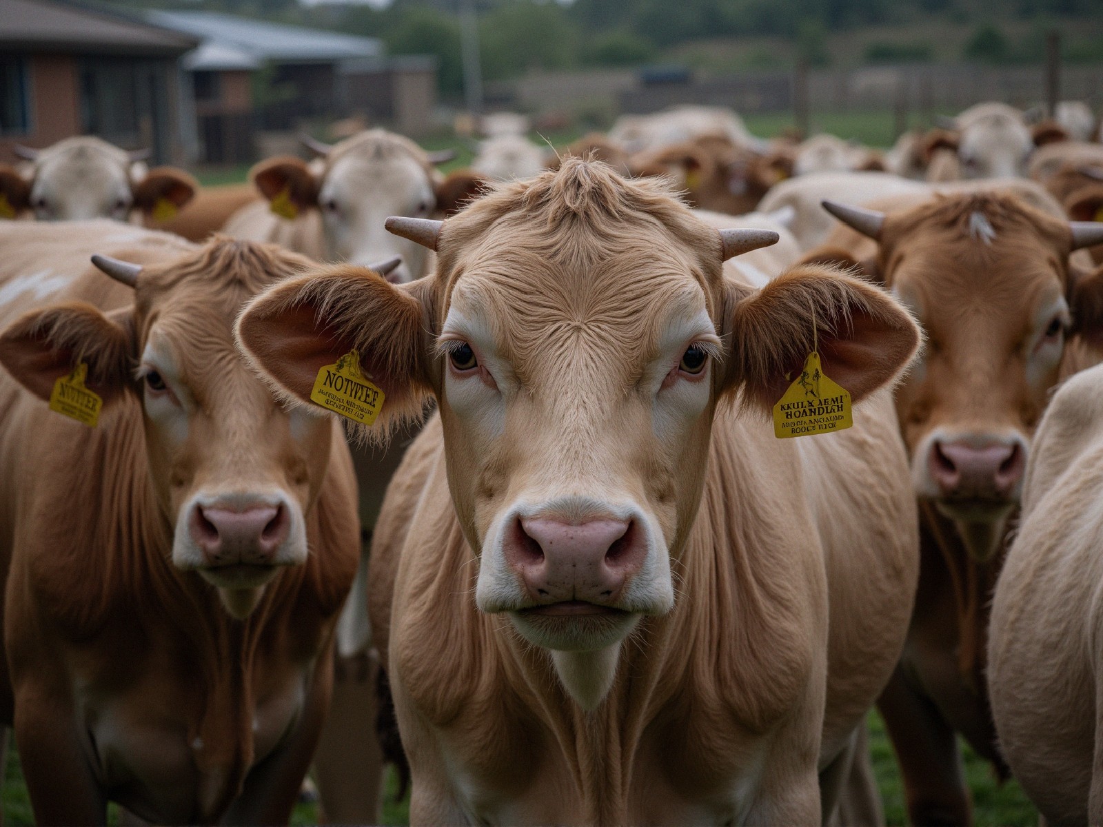 Light Beige Cows in a Green Field Setting