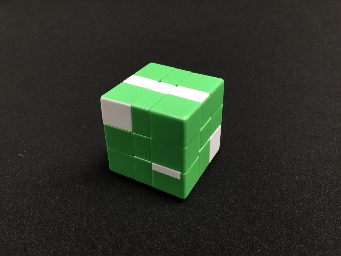 Green and White Partially Solved Rubik's Cube on Black