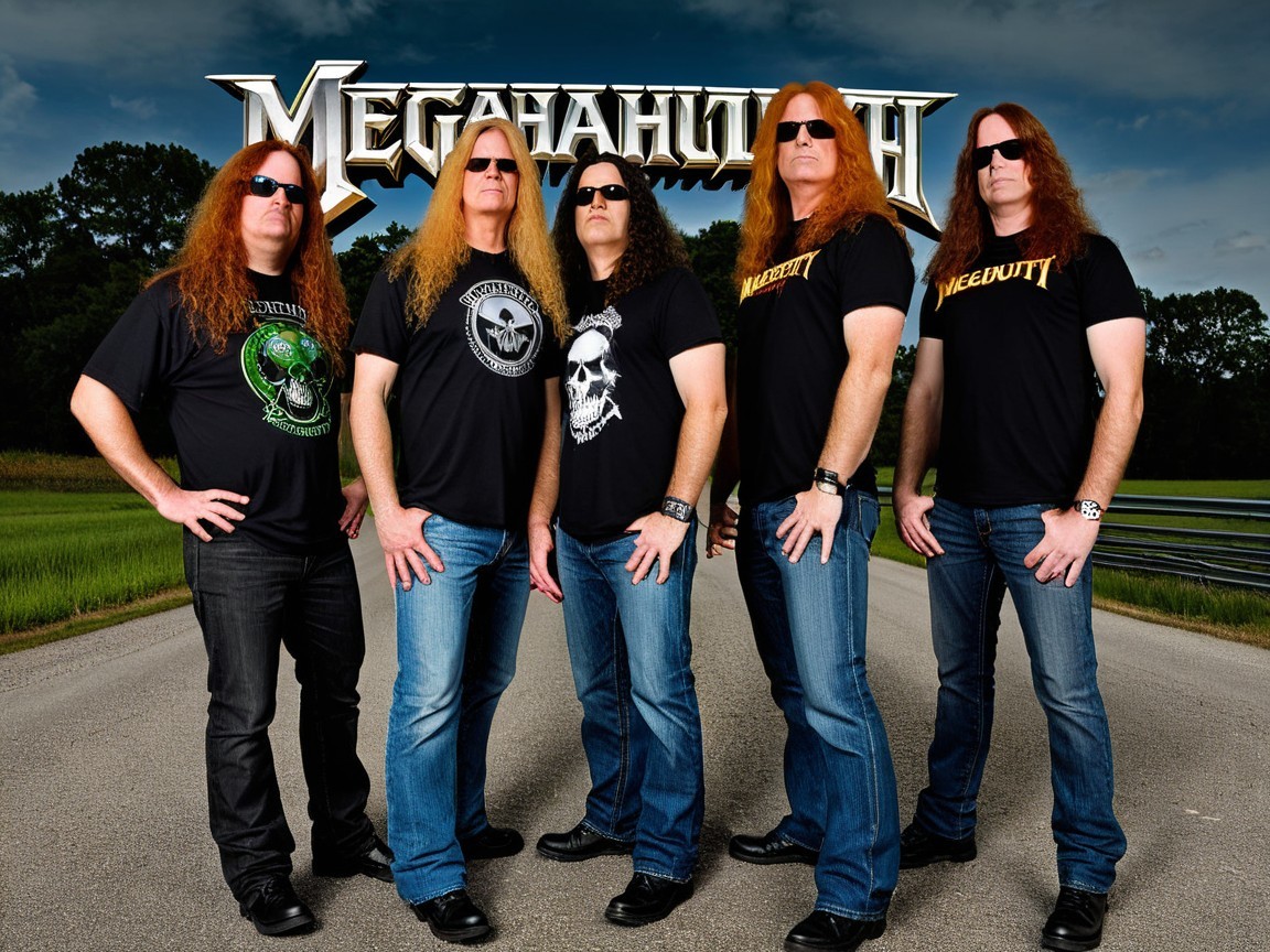 Rock Band Posing on Road with Grassy Background