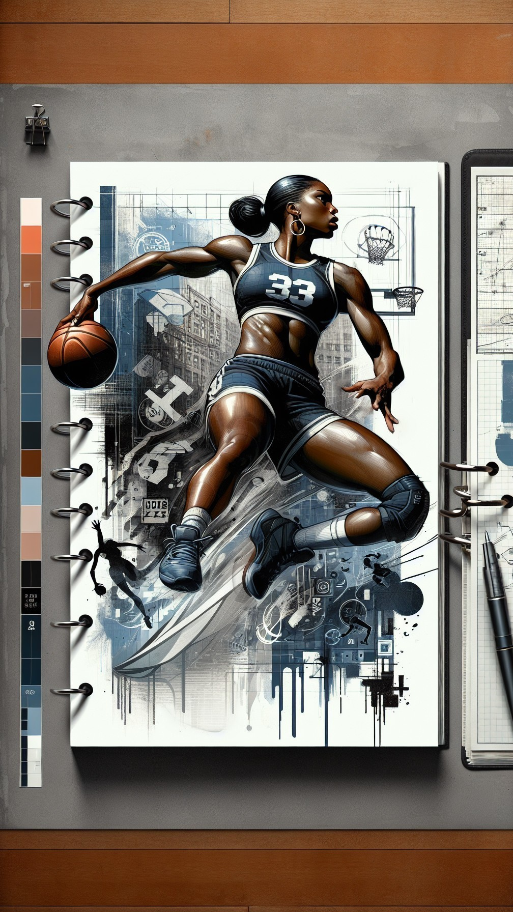 Dynamic Female Basketball Player in Urban Setting