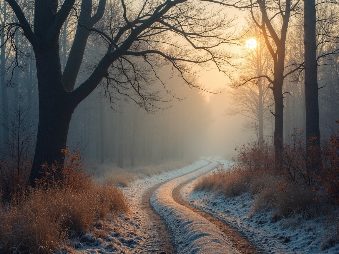 Winding Dirt Path in a Serene Winter Landscape