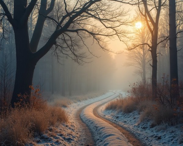 Winding Dirt Path in a Serene Winter Landscape