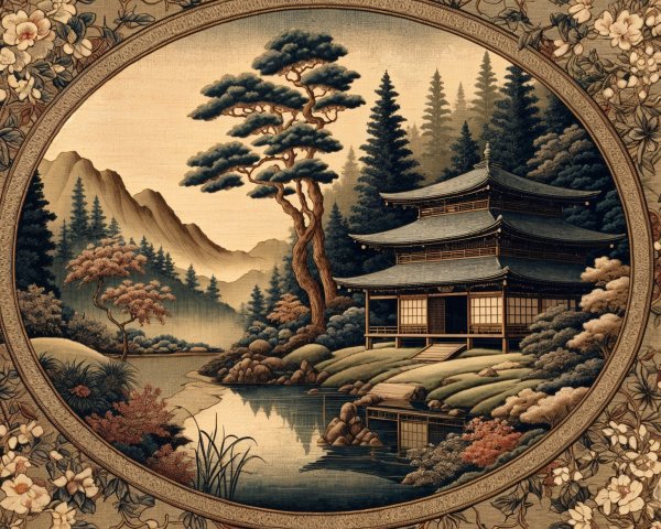 Traditional Asian Pagoda in Serene Landscape Setting