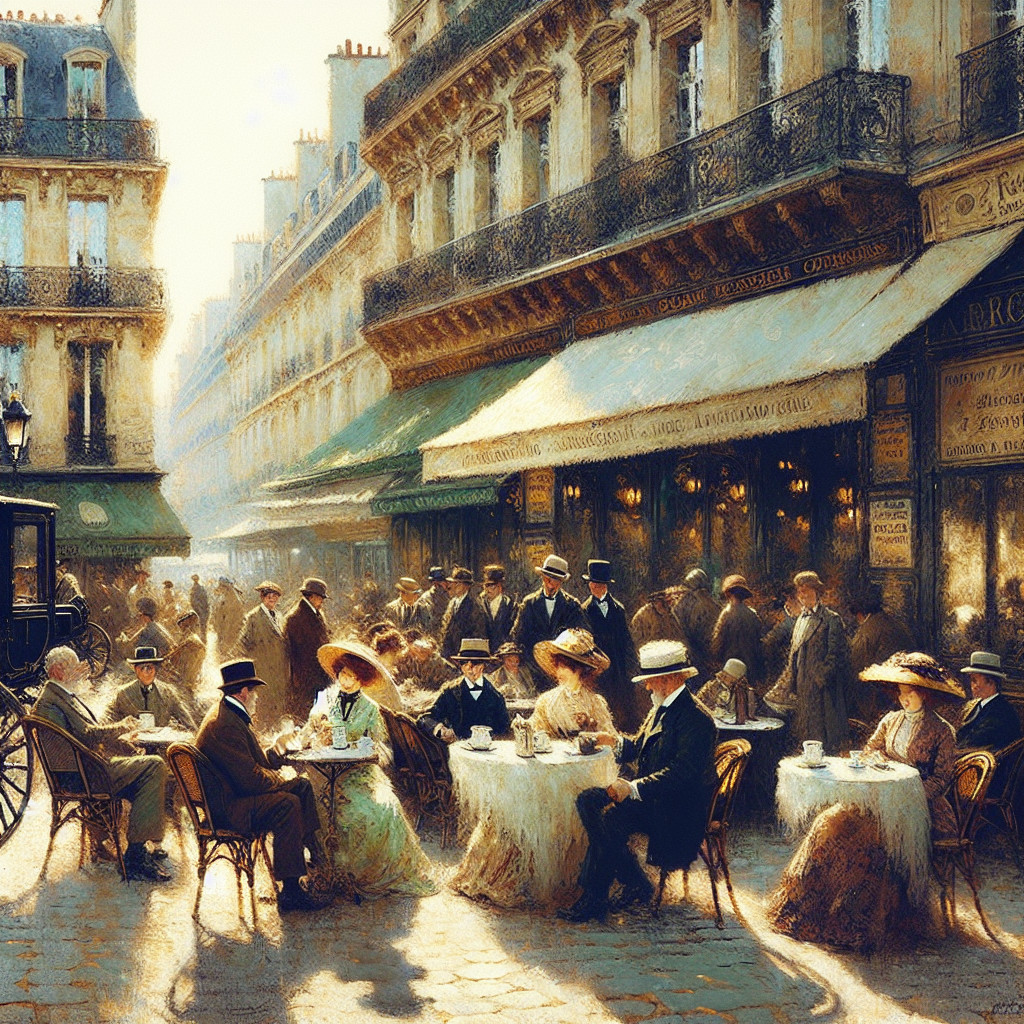 Charming Parisian Street Scene with Café Patrons