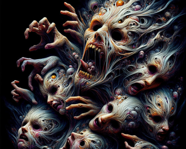 Surreal Composition of Distorted Ghostly Figures