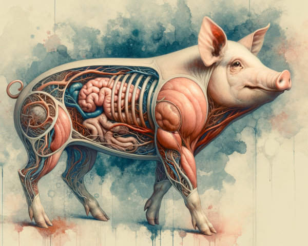 Surreal Illustration of Pig Anatomy with Vivid Details