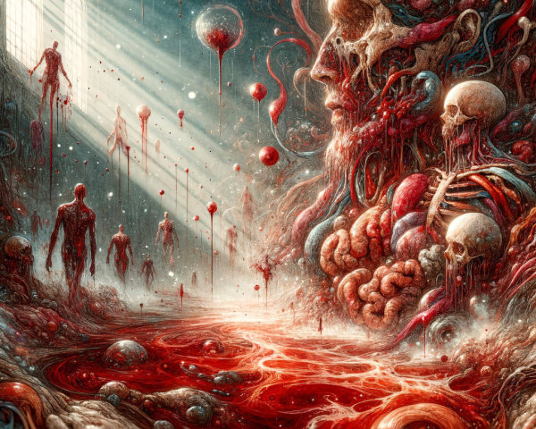 Surreal Landscape with Grotesque Forms and Eerie Figures