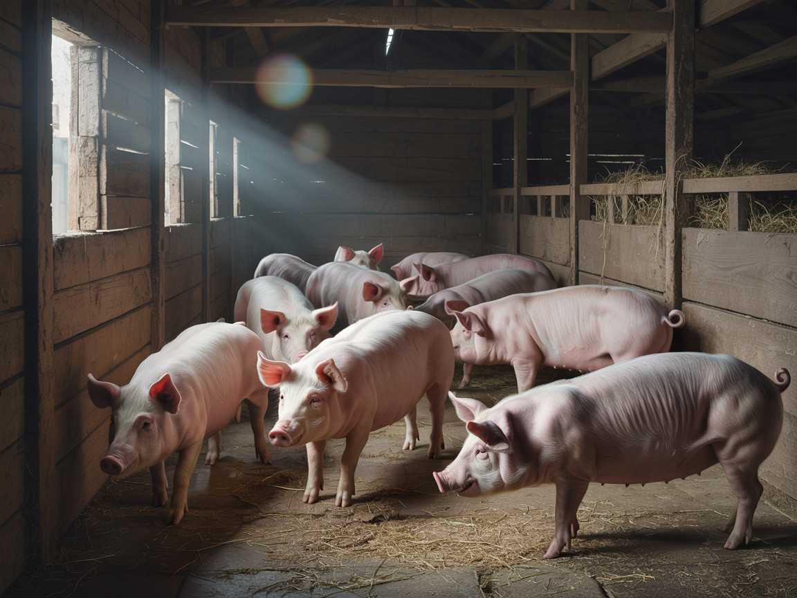 Pigs in a Rustic Barn Surrounded by Soft Straw