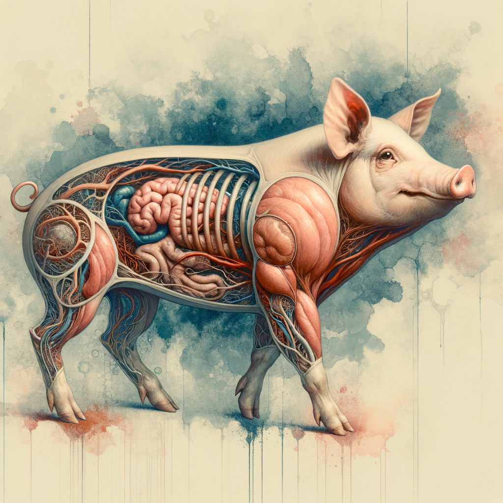 Surreal Illustration of Pig Anatomy with Vivid Details