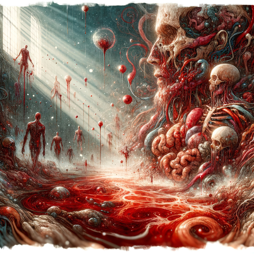 Surreal Landscape with Grotesque Forms and Eerie Figures