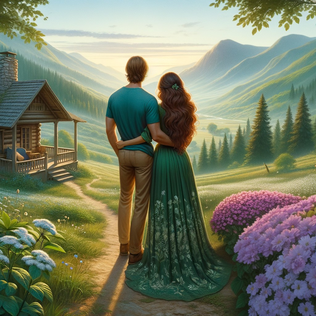 Couple Embraced on Scenic Path with Sunset View