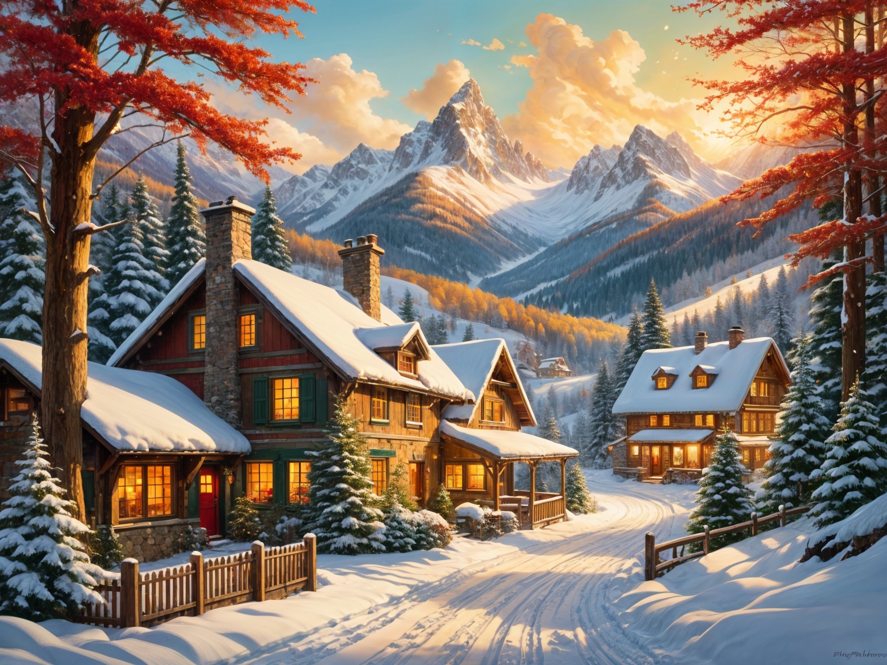 Charming Cottages in a Snowy Winter Landscape