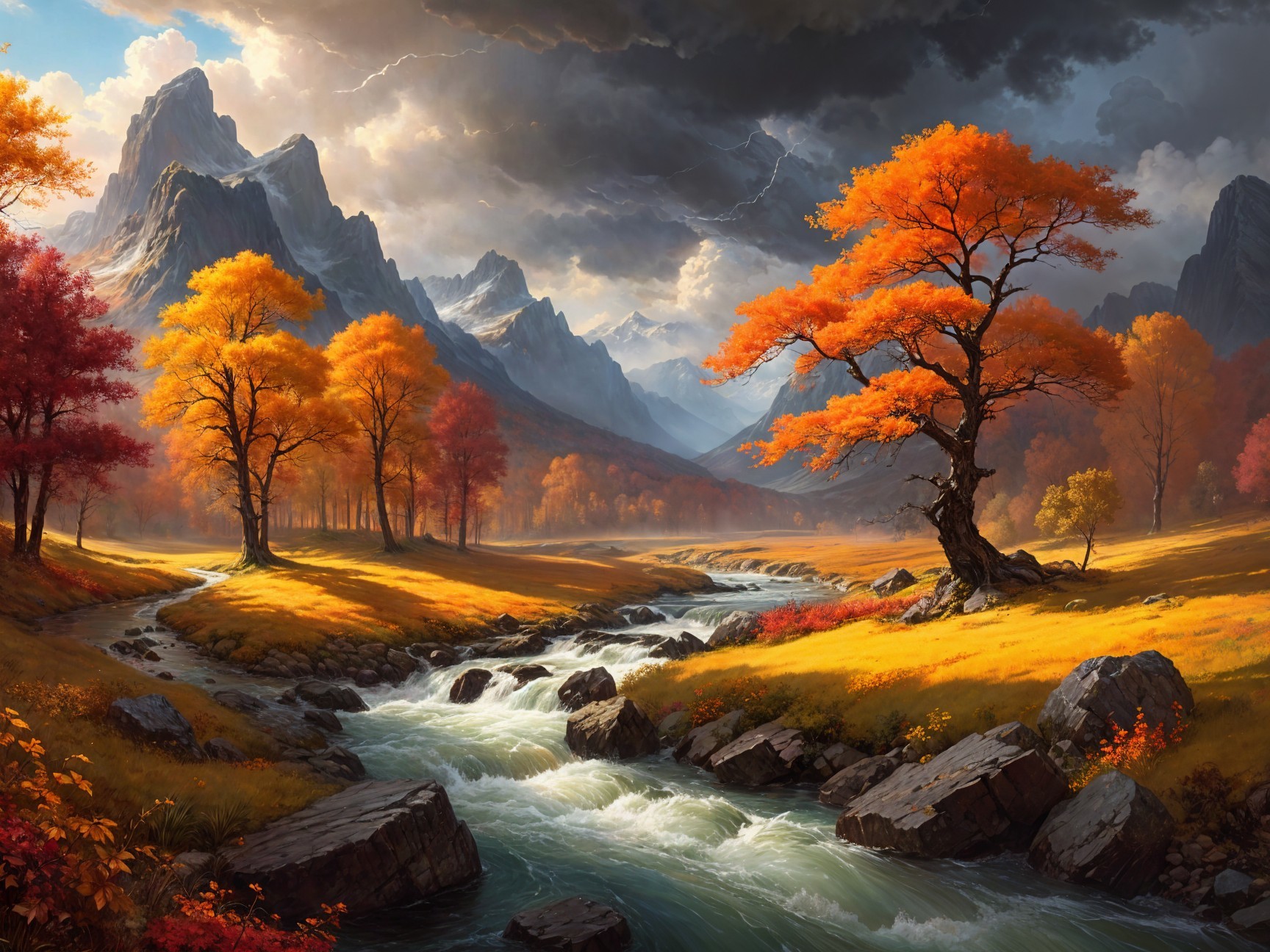 Autumn Landscape with Vibrant Trees and Mountains