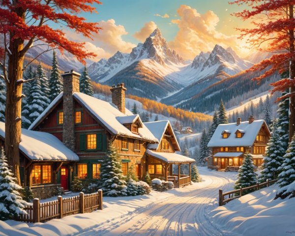 Charming Cottages in a Snowy Winter Landscape