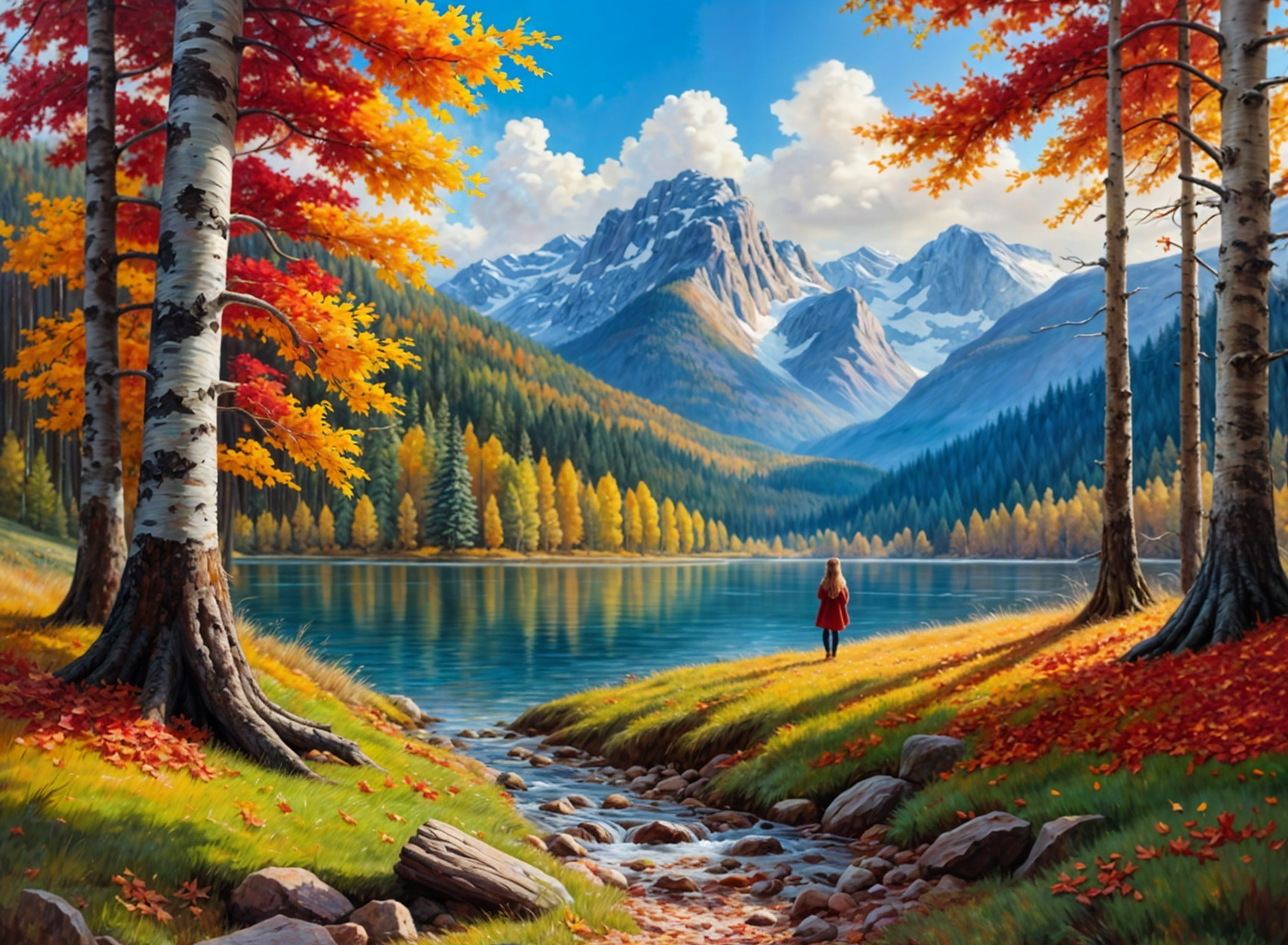 Autumn Landscape with Vibrant Foliage and Mountains