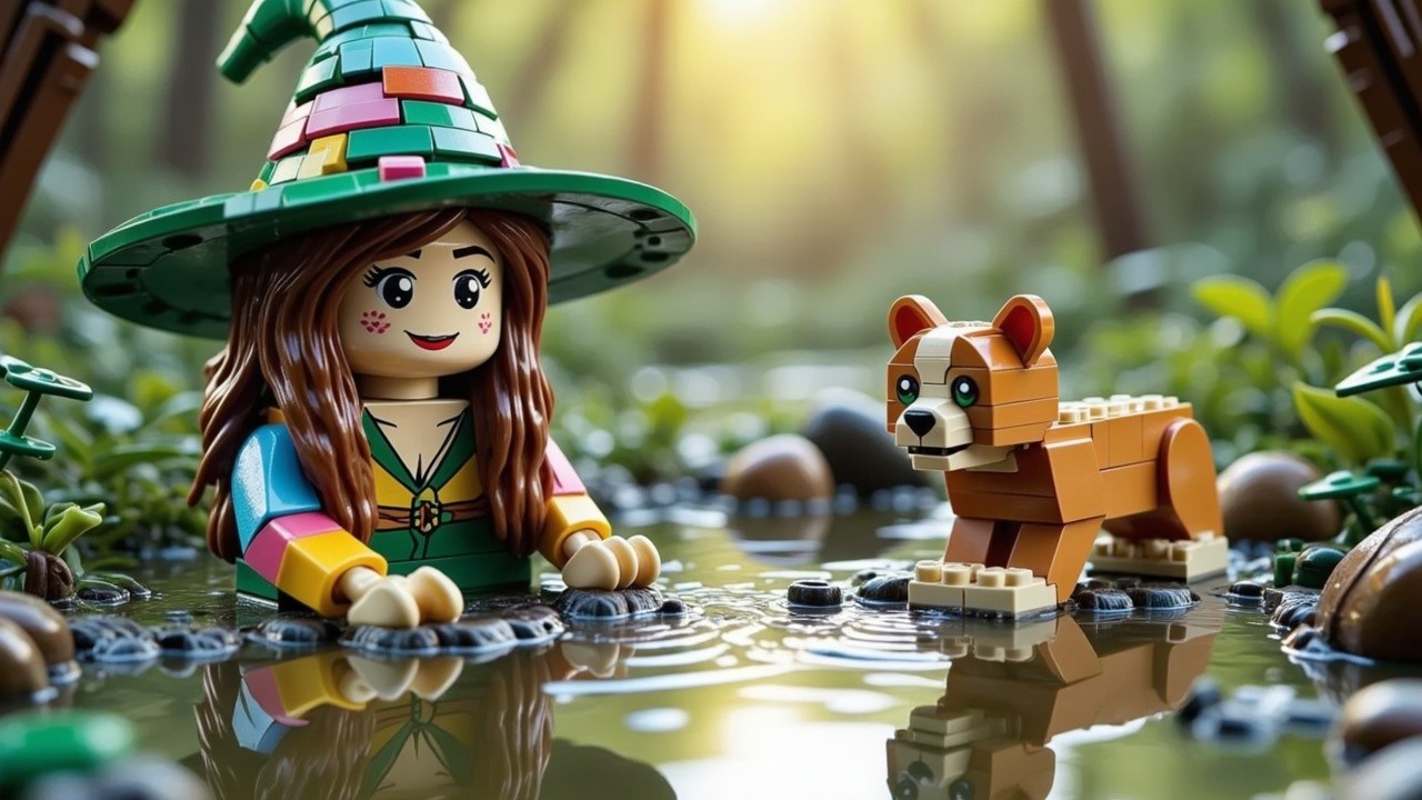 LEGO Scene of Girl in Witch Hat by Serene Pond