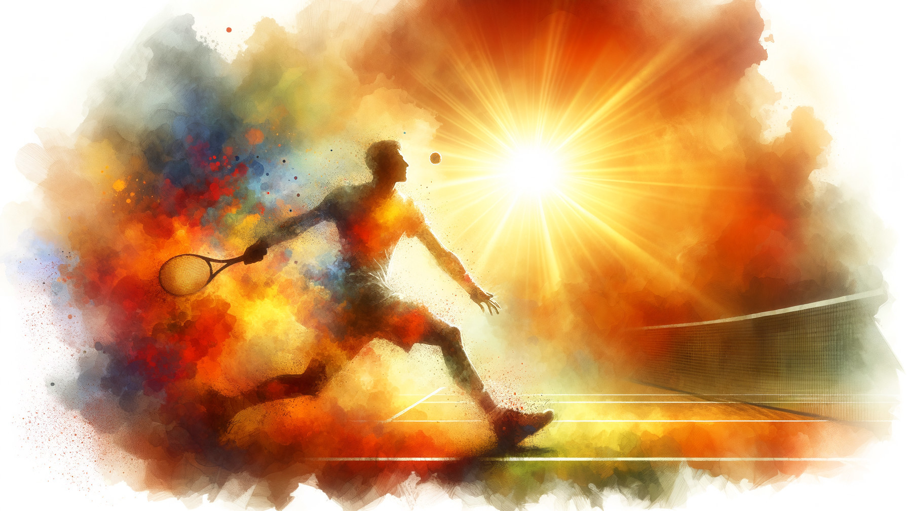 Vibrant Watercolor Tennis Player in Motion Illustration