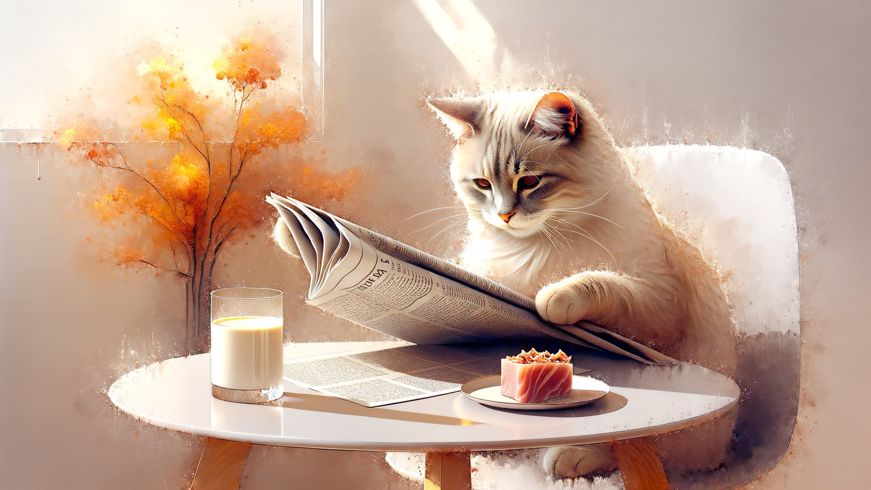 Cozy Cat Reading Newspaper in Soft Morning Light